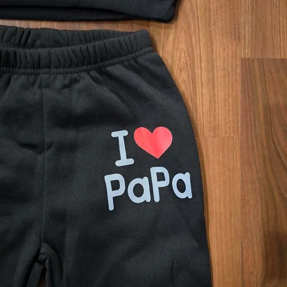 I Love PaPa Toddler 2-Piece Hoodie and Sweatpants Tracksuit Set (Black, 2-3Y)